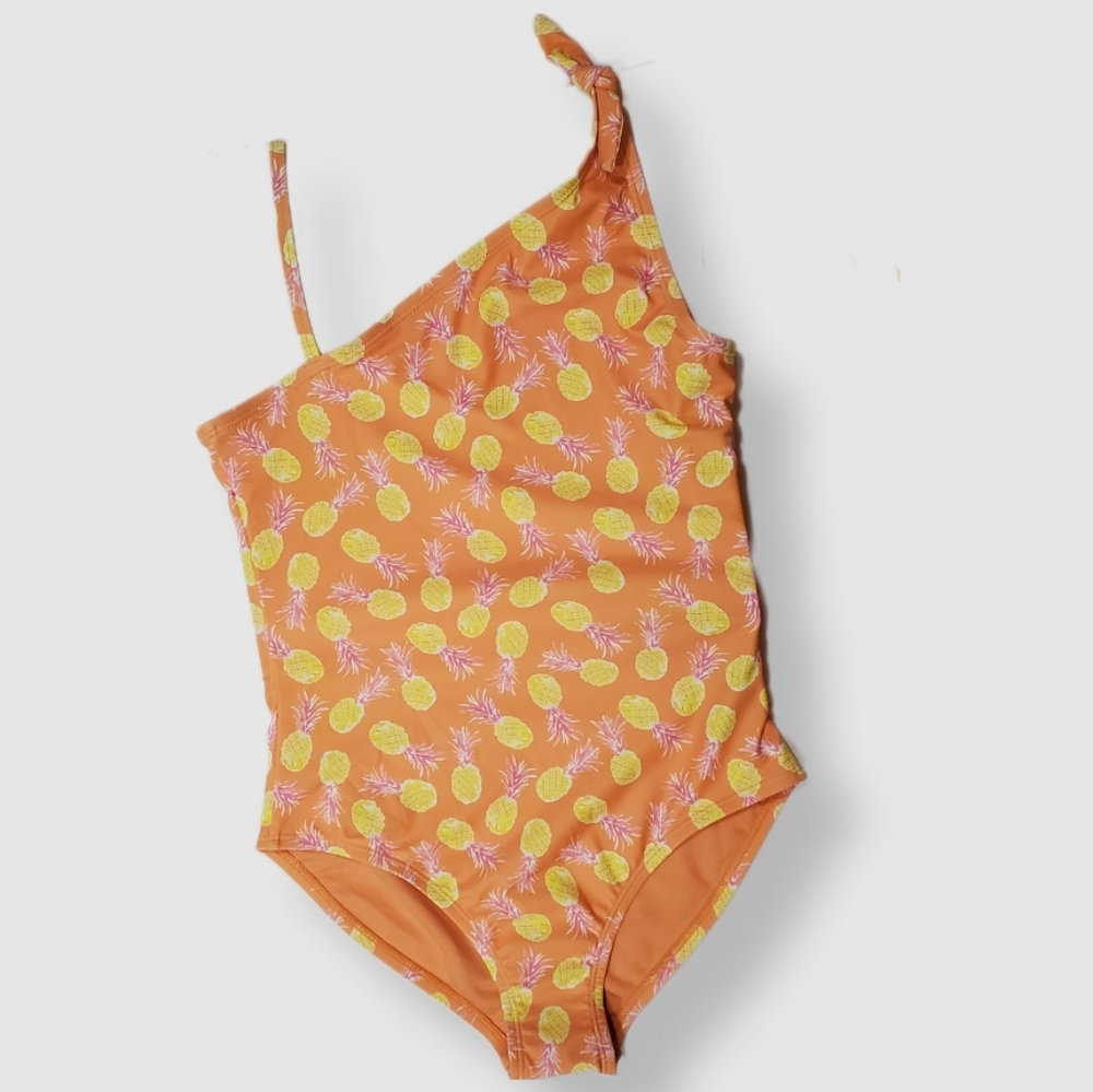 GapKids Girls One-Piece Acemtrical Swimsuit Orange Yellow Pineapples Size XL(12)